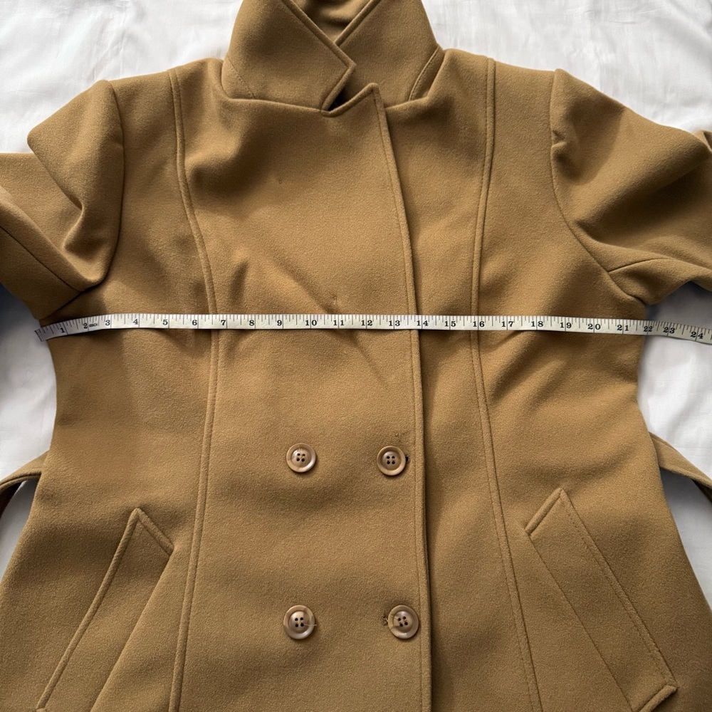 Khaki removable faux fur on collar and cuffs belted pea coat - Picture 11 of 14